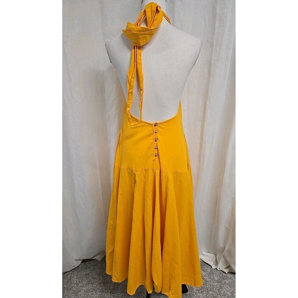 Free People Holding On Convertible Maxi Dress Cotton Linen Yellow Women’s Sz XS - Picture 5 of 10